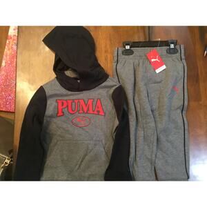 Puma 2 Pc Fleece Hoodie Jogger Set 3T Toddler Boys Grey Pants New w Tags MSRP 46